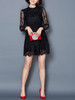 Casual Hollow Out Solid Lace Skater Dress
