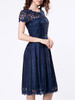 Casual Decorative Buttons Hollow Out Sexy Lace Skater Dress