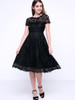 Casual Decorative Buttons Hollow Out Sexy Lace Skater Dress