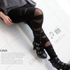 Black Patchwork Grenadine Solid Color Athleisure Yoga Bandage Tie Mesh Turnout Sock Leggings