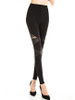Casual Patchwork Hollow Out Plain Legging In Black