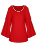 Casual Solid Open Shoulder Chain Bell Sleeve T-Shirt