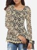Casual Round Neck Lace Hollow Out Lace Patchwork Long-sleeve-t-shirt