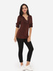 Casual Decorative Buttons V Neck Cotton Plain Long-sleeve-t-shirt