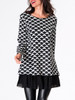 Casual Boat Neck Geometric Printed Ruffled Hem Long-sleeve-t-shirt