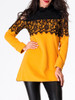 Casual Band Collar Lace Patchwork Long-sleeve-t-shirt