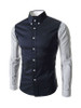 Casual Men's Patchwork Striped Pocket Small Lapel Shirt