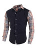 Casual Mens Single Breasted Patchwork Plaid Blouse