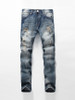 Casual Ripped Light Wash Slim-Leg Mid-Rise Men's Jean