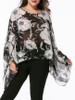 Casual Asymmetric Hem Floral Hollow Out Chiffon Plus Size Blouse