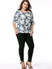 Casual Round Neck Floral Leaf Printed Plus Size T-Shirt