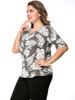 Casual Round Neck Floral Leaf Printed Plus Size T-Shirt