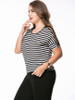 Casual Round Neck Vented Hollow Out Striped Plus Size T-Shirt