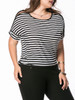 Casual Round Neck Vented Hollow Out Striped Plus Size T-Shirt