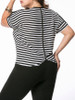 Casual Round Neck Vented Hollow Out Striped Plus Size T-Shirt