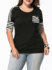 Casual High-Low Round Neck Patch Pocket Striped Plus Size T-Shirt