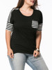 Casual High-Low Round Neck Patch Pocket Striped Plus Size T-Shirt