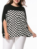Casual Round Neck Plaid Batwing Sleeve Plus Size T-Shirt