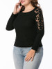 Casual Round Neck Hollow Out Plain Plus Size T-Shirt