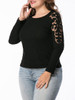 Casual Round Neck Hollow Out Plain Plus Size T-Shirt