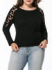 Casual Round Neck Hollow Out Plain Plus Size T-Shirt