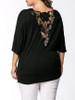 Casual V-Neck Hollow Out Plain Batwing Sleeve Plus Size T-Shirt