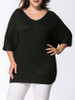 Casual V-Neck Hollow Out Plain Batwing Sleeve Plus Size T-Shirt