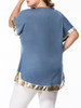 Casual V-Neck Contrast Trim Patch Pocket Plus Size T-Shirt
