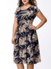 Casual Round Neck Drawstring Printed Extraordinary Midi Plus Size Flared Dress