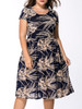 Casual Round Neck Drawstring Printed Extraordinary Midi Plus Size Flared Dress