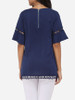 Casual Mandarin Sleeve Round Neck Linen Hollow Out Plain Short-sleeve-t-shirt Casual Mandarin Sleeve Round Neck Linen Hollow Out Plain Short-sleeve-t-shirt