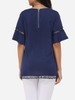 Casual Mandarin Sleeve Round Neck Linen Hollow Out Plain Short-sleeve-t-shirt Casual Mandarin Sleeve Round Neck Linen Hollow Out Plain Short-sleeve-t-shirt