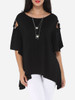 Casual Hollow Out Plain Asymmetrical Hems Exquisite Round Neck Short-sleeve-t-shirt Casual Hollow Out Plain Asymmetrical Hems Exquisite Round Neck Short-sleeve-t-shirt