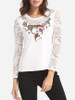 Casual Hollow Out Lace Paisley Patchwork Women's Round Neck Long-sleeve-t-shirt