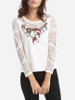 Casual Hollow Out Lace Paisley Patchwork Women's Round Neck Long-sleeve-t-shirt