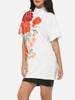 Casual Band Collar Dacron Floral Printed Short-sleeve-t-shirt