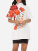 Casual Band Collar Dacron Floral Printed Short-sleeve-t-shirt