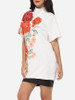 Casual Band Collar Dacron Floral Printed Short-sleeve-t-shirt