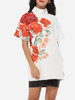 Casual Band Collar Dacron Floral Printed Short-sleeve-t-shirt