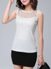 Casual Round Neck Rhinestone Hollow Out Plain Sleeveless T-Shirt