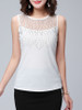 Casual Round Neck Rhinestone Hollow Out Plain Sleeveless T-Shirt