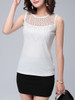 Casual Round Neck Rhinestone Hollow Out Plain Sleeveless T-Shirt