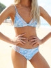 Casual Blue Lace Floral Print Bikini Set