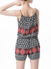 Casual Elastic Waist Spaghetti Strap Pocket Printed Romper