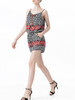 Casual Elastic Waist Spaghetti Strap Pocket Printed Romper