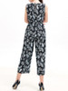 Casual Round Neck Patch Pocket Printed Wide-Leg Jumpsuit