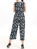 Casual Round Neck Patch Pocket Printed Wide-Leg Jumpsuit