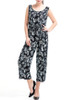 Casual Round Neck Patch Pocket Printed Wide-Leg Jumpsuit