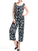Casual Round Neck Patch Pocket Printed Wide-Leg Jumpsuit