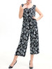 Casual Round Neck Patch Pocket Printed Wide-Leg Jumpsuit